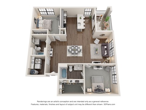 The Promenade 2 Bedroom Apartment Floor Plan at Residences at Topiary Park